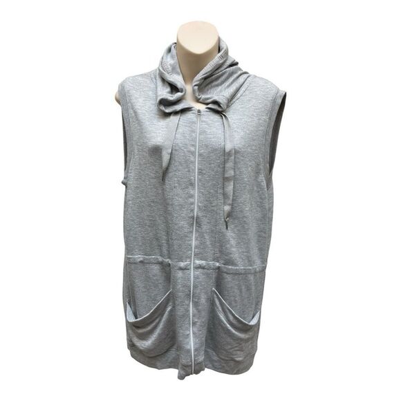 Yogalicious Heather Gray Zip-Up Hoodie Sweatshirt Vest Size M Sleeveless Cozy - Picture 1 of 9